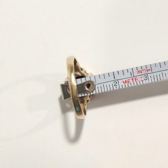 Vtg 14k 585 Yellow Gold Oval Cut Garnet Diamonds Ladies Ring Size 8.25 Signed - Picture 10 of 13